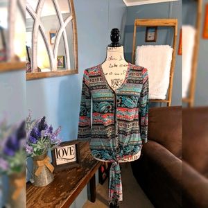 Paisley print tie front top